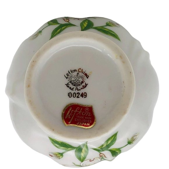 Vintage Lefton Porcelain Trinket Basket Hand Painted Dogwood Flowers Gilt Japan - Picture 6 of 9
